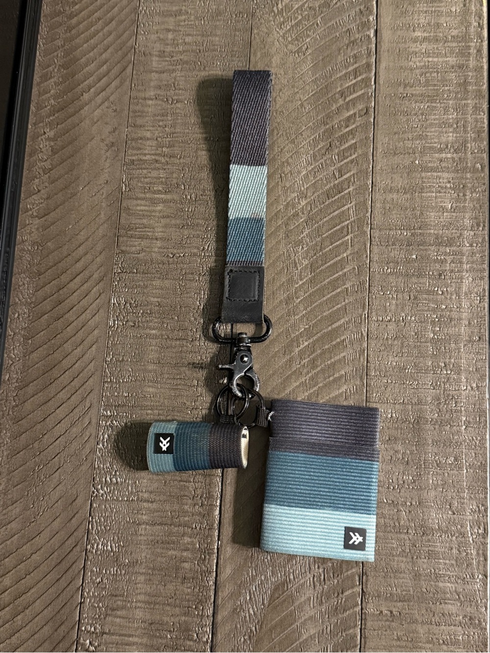Striped Blue & Teal Key Lanyard with Matching Card Holder